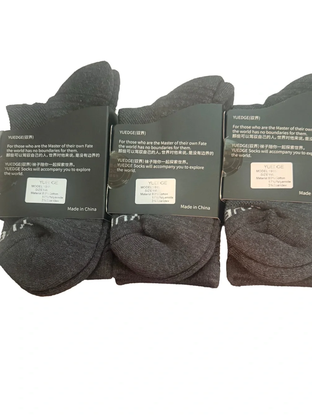 Yuedge 3-Pack Dark Gray Cushioned Crew Socks Cotton Blend Work Hiking Boot Socks
